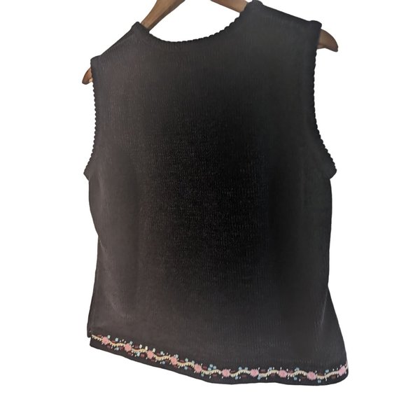 Hearts of Palm embellished chenille black sweater vest sz Large - Picture 2 of 6